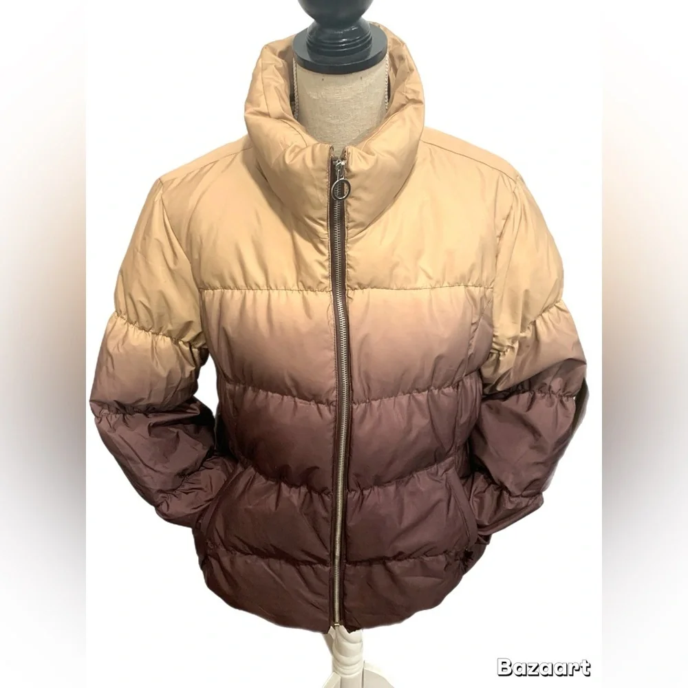 The Tower Collection by London Fog Ombré Puffer Jacket Women’s Tan Brown Sz: L - Picture 6 of 9